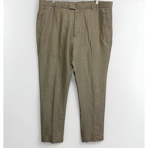 Perry Ellis Pants Mens 36 X 32 Slim Fit Linen Blend Chino Slacks Beige Khaki